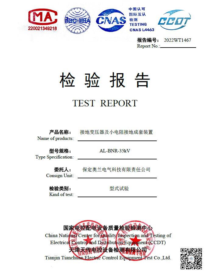 接地变小电阻成套装置检验报告